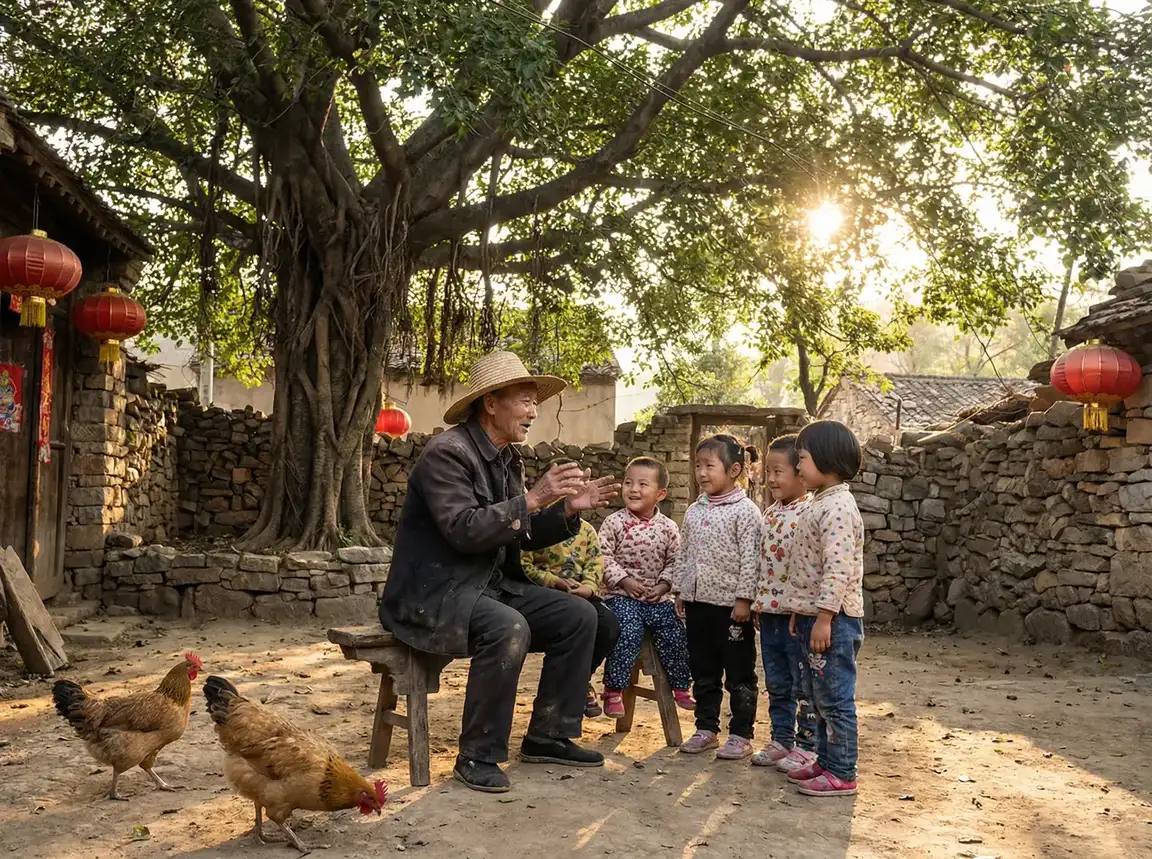 老人在大榕树下给孩子们讲故事 - 撒旦总裁的天价玩偶 乡村记忆